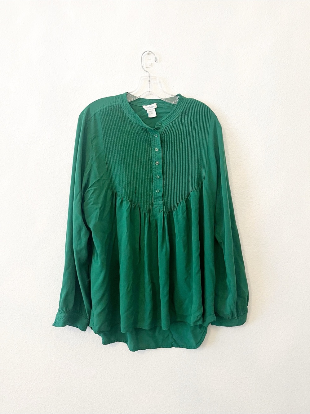 Sundance Mystic Falls Pintuck Green Tunic Blouse Top Henley XL